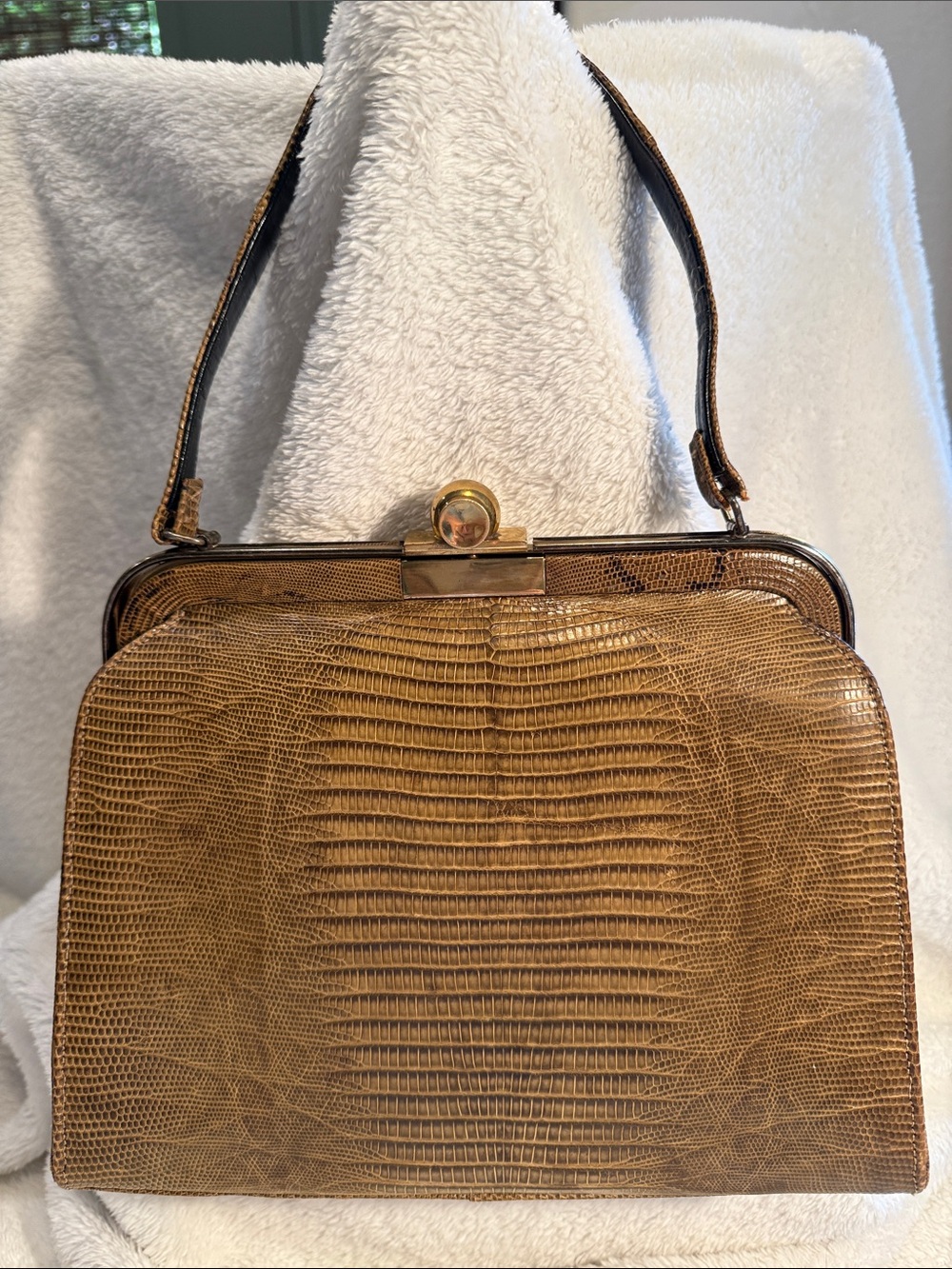 Fabulous Vintage Brown Lizard Skin Top-Handle Satchel